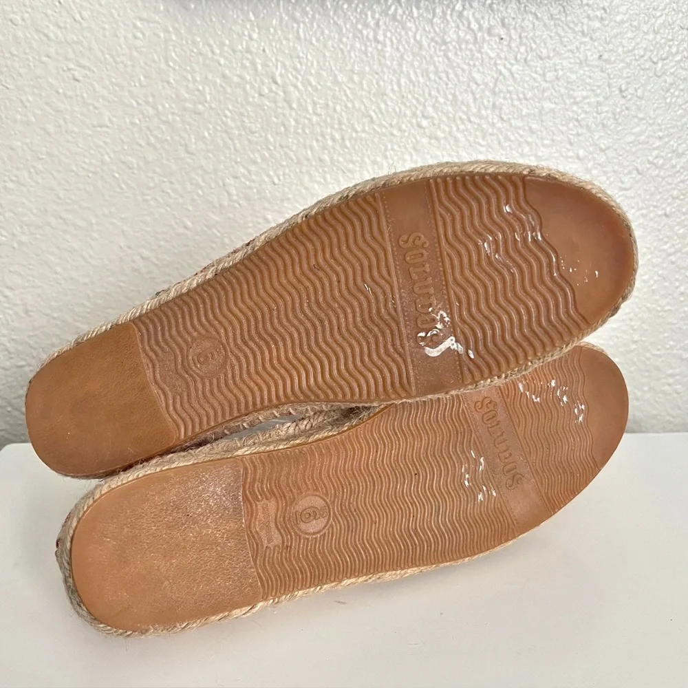 Soludoes Espadrille Slip On Coral White Striped Canvas Shoes Size 6